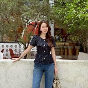 Tweed Top & Soft Denim Jeans Set